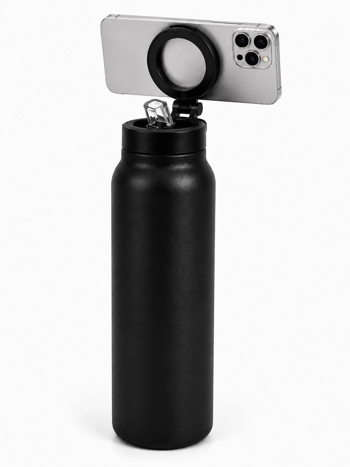Magnetische Trinkflasche am iPhone befestigt, Schwarz